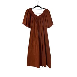 Marisol Womens One Size Rust Crochet Neck Boho Peasant Midi Maxi Dress Cotton